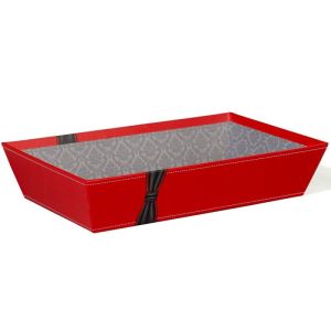 24 corbeilles carton rectangle rouge noeud noir 36 x 27 x 7 cm