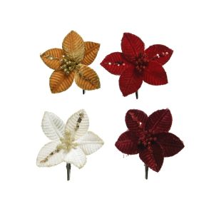 Poinsettia sur clip velours 10 cm