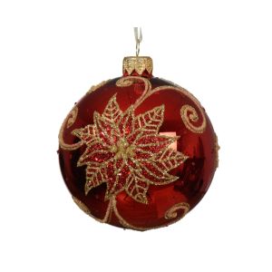 Boule verre poinsettia diamtre 8 cm