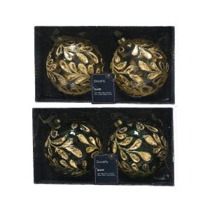 2 boules verre feuille dor 10 cm