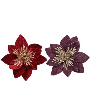 Poinsettia velours sur clip 29 cm