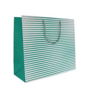 10 sacs papier bicolore turquoise et blanc 35 x 14 x 31 cm