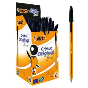 50 stylos bic cristal pointe fine noire